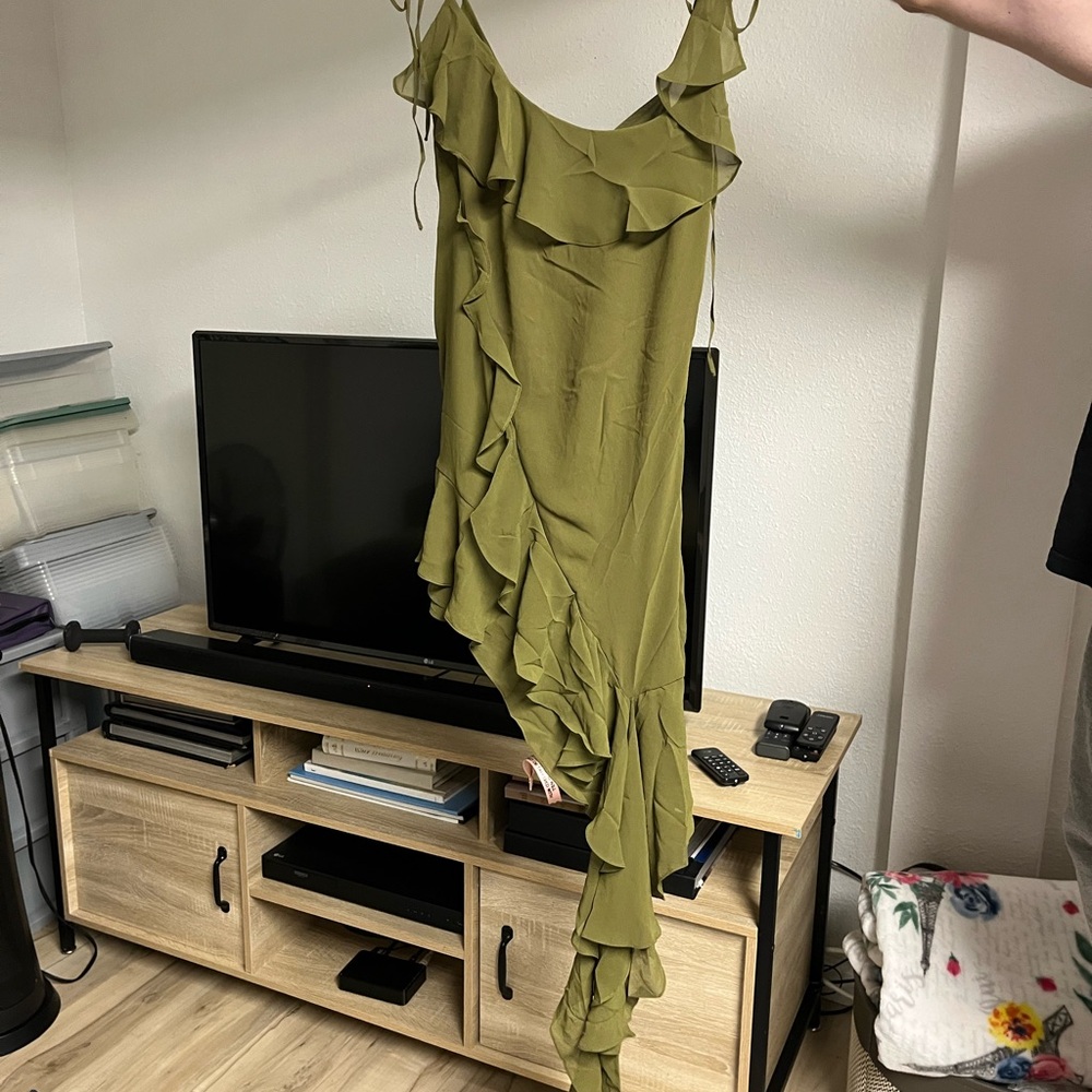 House of CB Green Asymmetrical Spaghetti Strap Sundress